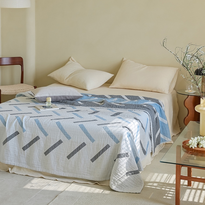 91家纺网 家纺一手货源 找家纺 朴尔家纺-毛巾被 2026新款西部民族风全棉纯棉三层纱布毛巾被-朴尔经典款常年备货 杜莎-蓝