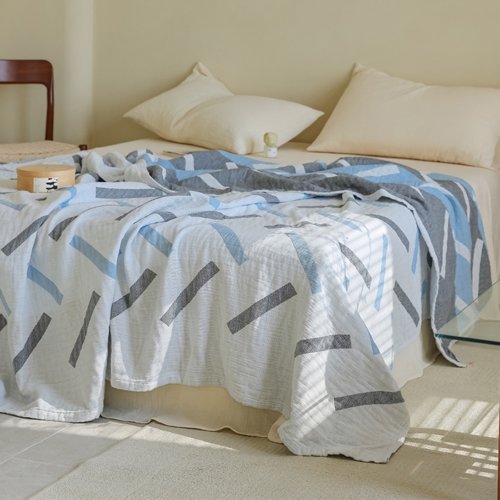 91家纺网 家纺一手货源 找家纺 朴尔家纺-毛巾被 2026新款西部民族风全棉纯棉三层纱布毛巾被-朴尔经典款常年备货 杜莎-蓝