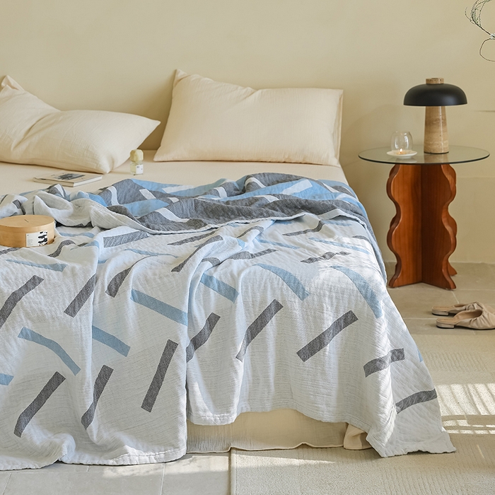 91家纺网 家纺一手货源 找家纺 朴尔家纺-毛巾被 2026新款西部民族风全棉纯棉三层纱布毛巾被-朴尔经典款常年备货 杜莎-蓝