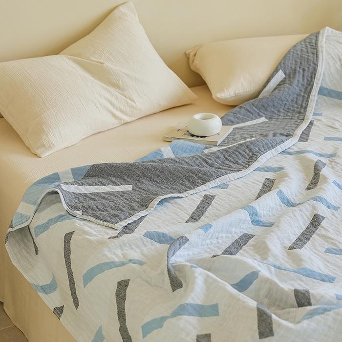 91家纺网 家纺一手货源 找家纺 朴尔家纺-毛巾被 2026新款西部民族风全棉纯棉三层纱布毛巾被-朴尔经典款常年备货 杜莎-蓝