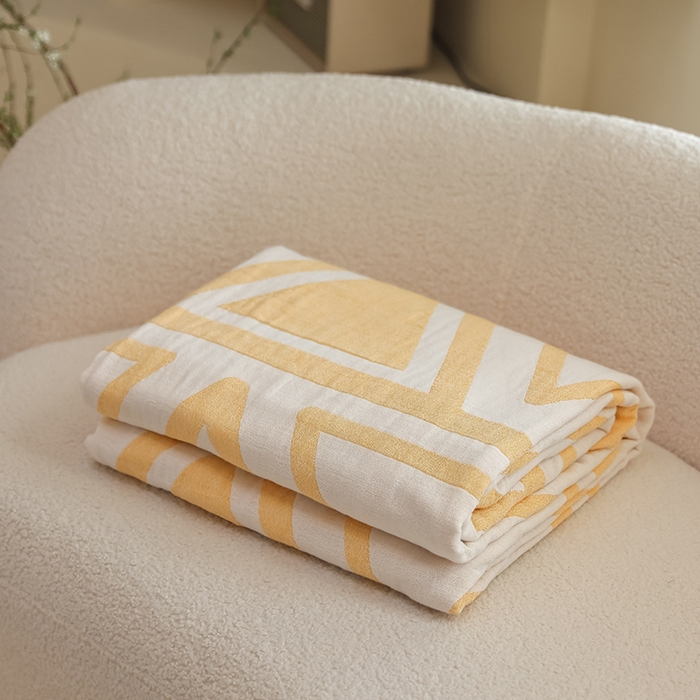 朴尔家纺-毛巾被 2026新款西部民族风全棉纯棉三层纱布毛巾被-朴尔经典款常年备货 可可西里-黄