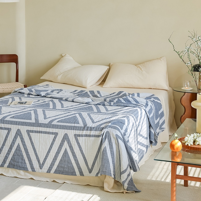 91家纺网 家纺一手货源 找家纺 朴尔家纺-毛巾被 2026新款西部民族风全棉纯棉三层纱布毛巾被-朴尔经典款常年备货 可可西里-蓝