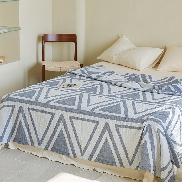 91家纺网 家纺一手货源 找家纺 朴尔家纺-毛巾被 2026新款西部民族风全棉纯棉三层纱布毛巾被-朴尔经典款常年备货 可可西里-蓝