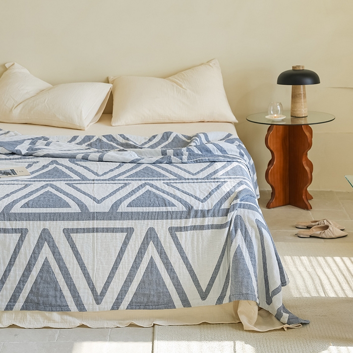 91家纺网 家纺一手货源 找家纺 朴尔家纺-毛巾被 2026新款西部民族风全棉纯棉三层纱布毛巾被-朴尔经典款常年备货 可可西里-蓝