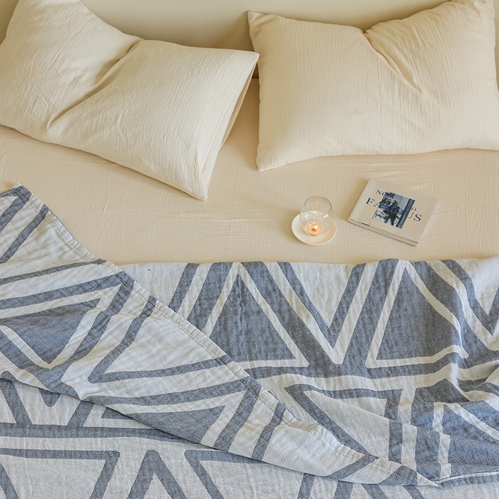 91家纺网 家纺一手货源 找家纺 朴尔家纺-毛巾被 2026新款西部民族风全棉纯棉三层纱布毛巾被-朴尔经典款常年备货 可可西里-蓝