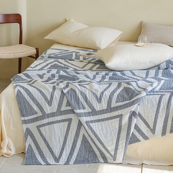 91家纺网 家纺一手货源 找家纺 朴尔家纺-毛巾被 2026新款西部民族风全棉纯棉三层纱布毛巾被-朴尔经典款常年备货 可可西里-蓝