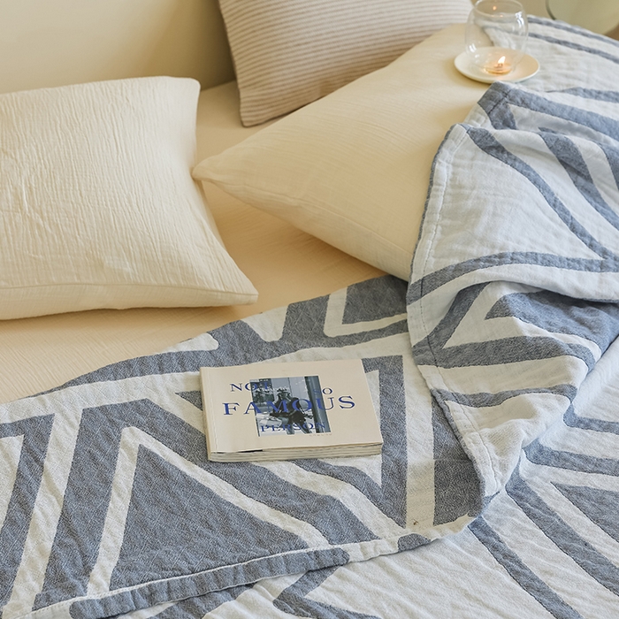 91家纺网 家纺一手货源 找家纺 朴尔家纺-毛巾被 2026新款西部民族风全棉纯棉三层纱布毛巾被-朴尔经典款常年备货 可可西里-蓝