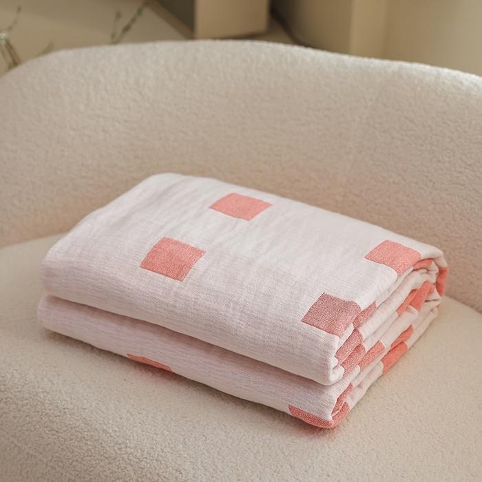 朴尔家纺-毛巾被 2026新款西部民族风全棉纯棉三层纱布毛巾被-朴尔经典款常年备货 克罗克-粉