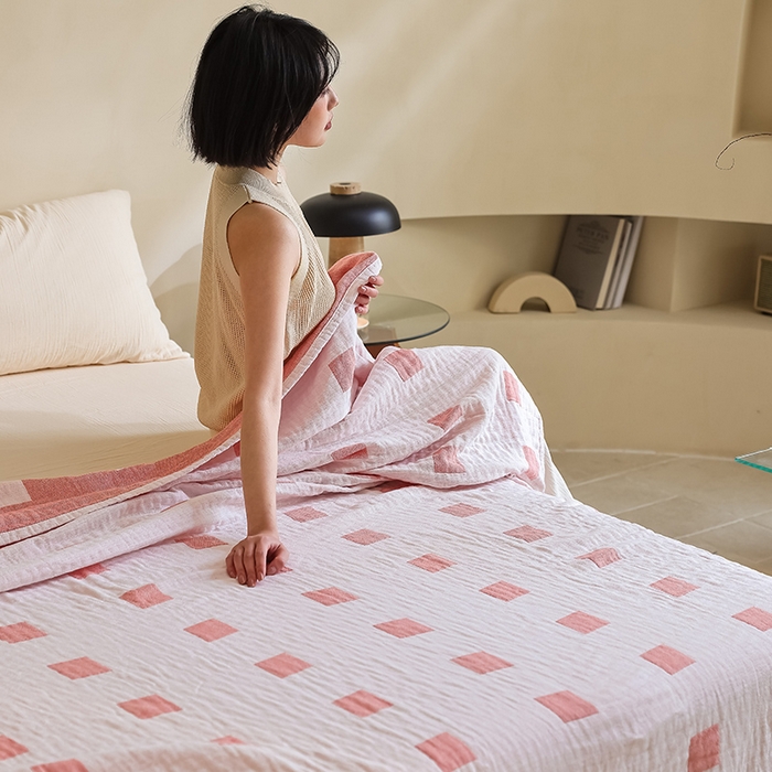 91家纺网 家纺一手货源 找家纺 朴尔家纺-毛巾被 2026新款西部民族风全棉纯棉三层纱布毛巾被-朴尔经典款常年备货 克罗克-粉