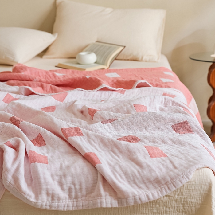 91家纺网 家纺一手货源 找家纺 朴尔家纺-毛巾被 2026新款西部民族风全棉纯棉三层纱布毛巾被-朴尔经典款常年备货 克罗克-粉