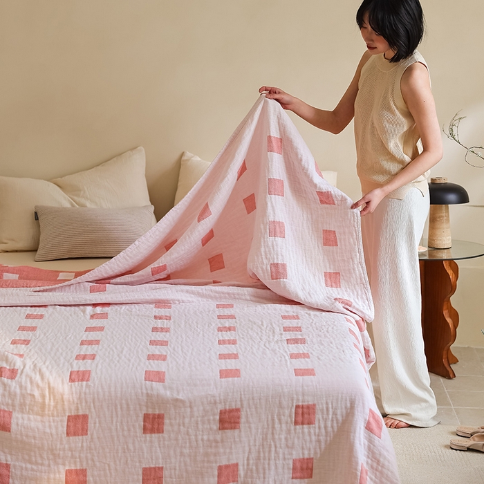 91家纺网 家纺一手货源 找家纺 朴尔家纺-毛巾被 2026新款西部民族风全棉纯棉三层纱布毛巾被-朴尔经典款常年备货 克罗克-粉