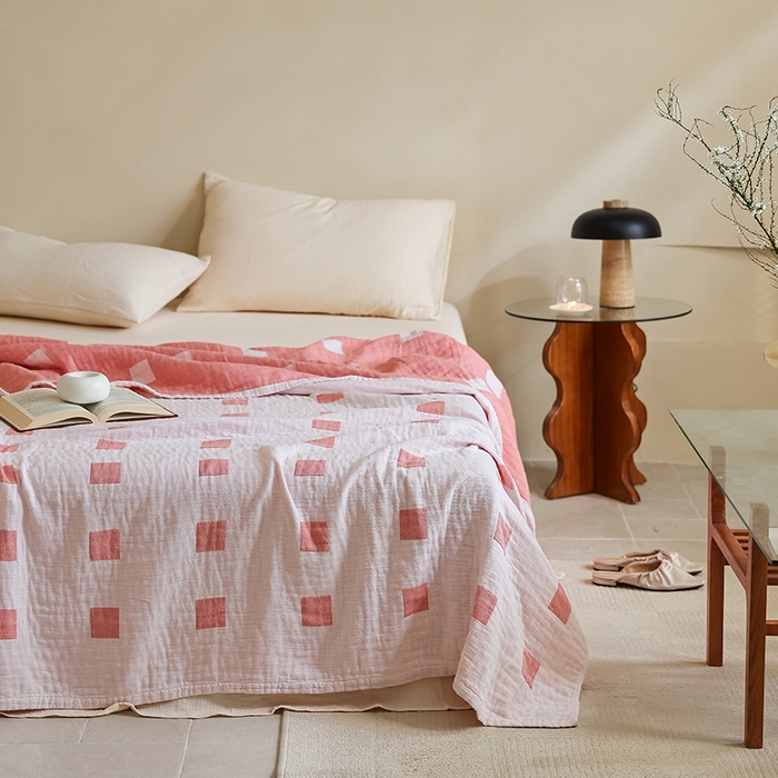 91家纺网 家纺一手货源 找家纺 朴尔家纺-毛巾被 2026新款西部民族风全棉纯棉三层纱布毛巾被-朴尔经典款常年备货 克罗克-粉