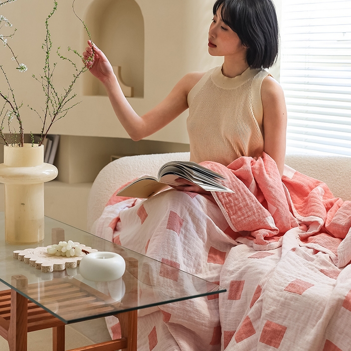 91家纺网 家纺一手货源 找家纺 朴尔家纺-毛巾被 2026新款西部民族风全棉纯棉三层纱布毛巾被-朴尔经典款常年备货 克罗克-粉