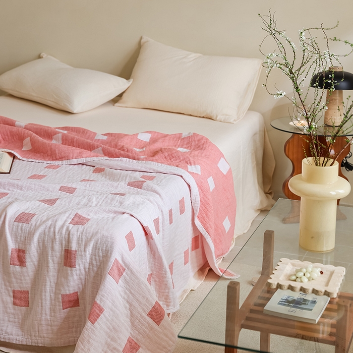 91家纺网 家纺一手货源 找家纺 朴尔家纺-毛巾被 2026新款西部民族风全棉纯棉三层纱布毛巾被-朴尔经典款常年备货 克罗克-粉