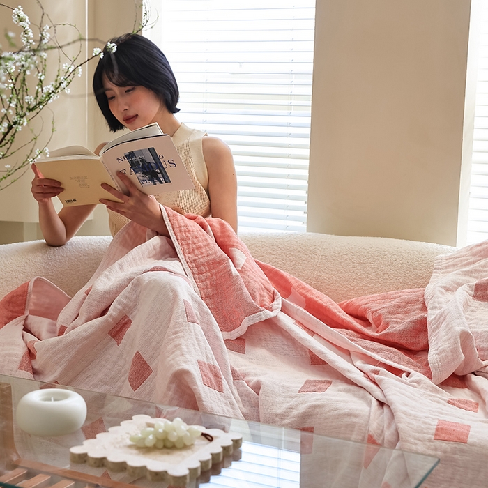 91家纺网 家纺一手货源 找家纺 朴尔家纺-毛巾被 2026新款西部民族风全棉纯棉三层纱布毛巾被-朴尔经典款常年备货 克罗克-粉