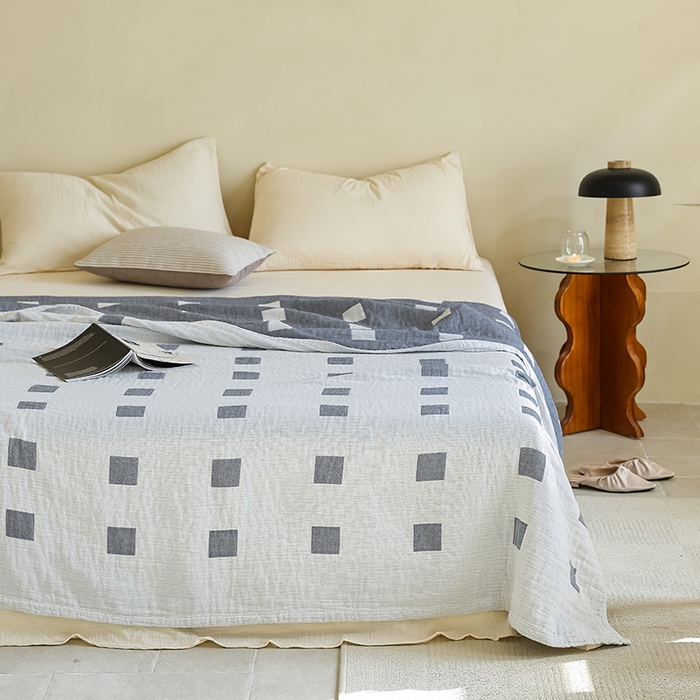 91家纺网 家纺一手货源 找家纺 朴尔家纺-毛巾被 2026新款西部民族风全棉纯棉三层纱布毛巾被-朴尔经典款常年备货 克罗克-蓝