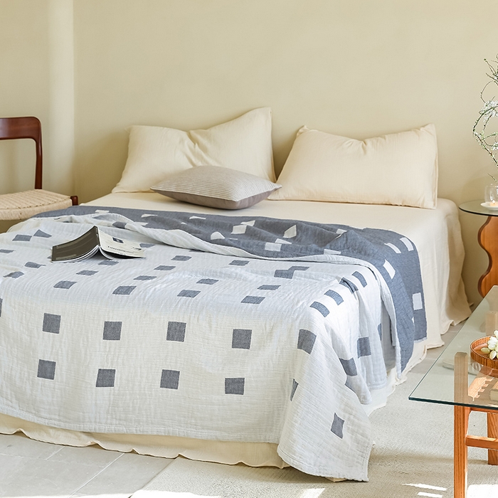 91家纺网 家纺一手货源 找家纺 朴尔家纺-毛巾被 2026新款西部民族风全棉纯棉三层纱布毛巾被-朴尔经典款常年备货 克罗克-蓝