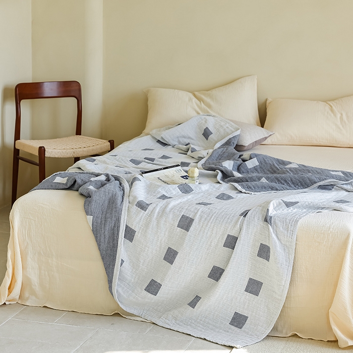 91家纺网 家纺一手货源 找家纺 朴尔家纺-毛巾被 2026新款西部民族风全棉纯棉三层纱布毛巾被-朴尔经典款常年备货 克罗克-蓝