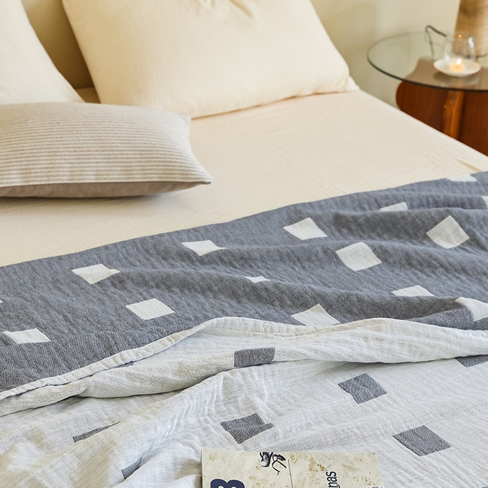 91家纺网 家纺一手货源 找家纺 朴尔家纺-毛巾被 2026新款西部民族风全棉纯棉三层纱布毛巾被-朴尔经典款常年备货 克罗克-蓝