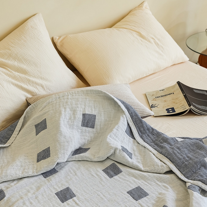 91家纺网 家纺一手货源 找家纺 朴尔家纺-毛巾被 2026新款西部民族风全棉纯棉三层纱布毛巾被-朴尔经典款常年备货 克罗克-蓝