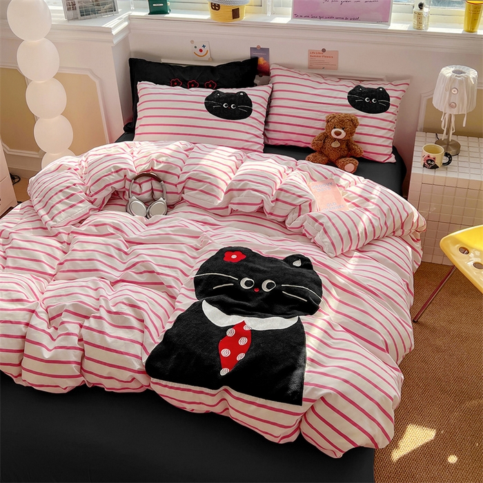 91家纺网 家纺一手货源 找家纺 （总）繁花家居 2026新款云感泡芙棉邹邹木棉可爱童趣贴布绣毛巾绣四件套