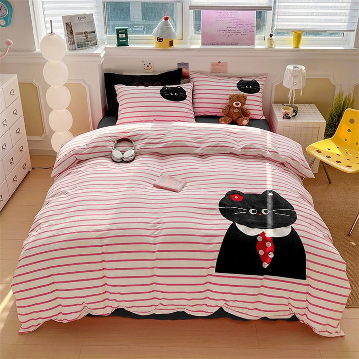 91家纺网 家纺一手货源 找家纺 （总）繁花家居 2026新款云感泡芙棉邹邹木棉可爱童趣贴布绣毛巾绣四件套