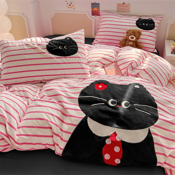 91家纺网 家纺一手货源 找家纺 （总）繁花家居 2026新款云感泡芙棉邹邹木棉可爱童趣贴布绣毛巾绣四件套