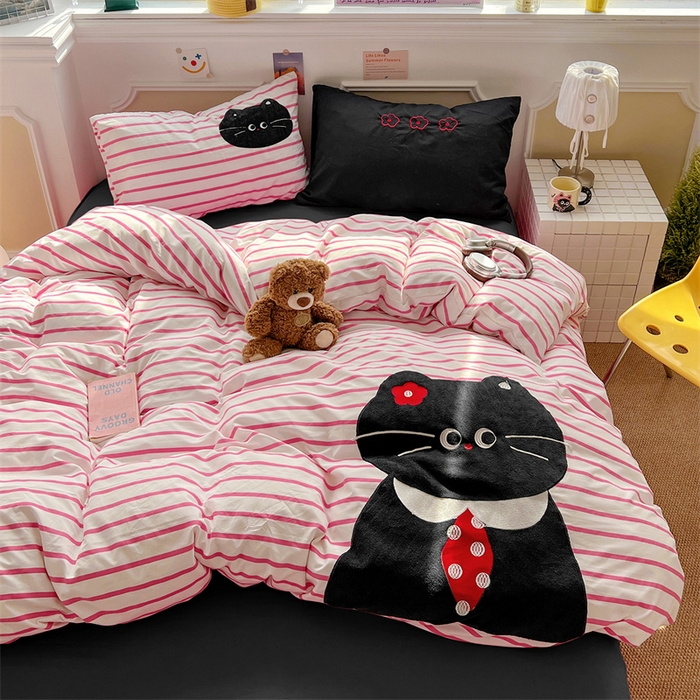 91家纺网 家纺一手货源 找家纺 （总）繁花家居 2026新款云感泡芙棉邹邹木棉可爱童趣贴布绣毛巾绣四件套