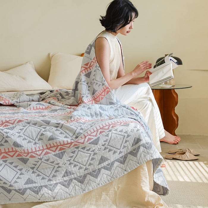 91家纺网 家纺一手货源 找家纺 朴尔家纺-毛巾被 2026新款西部民族风全棉纯棉三层纱布毛巾被-朴尔经典款常年备货 洛迪