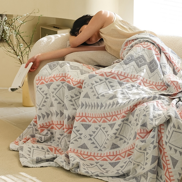 91家纺网 家纺一手货源 找家纺 朴尔家纺-毛巾被 2026新款西部民族风全棉纯棉三层纱布毛巾被-朴尔经典款常年备货 洛迪