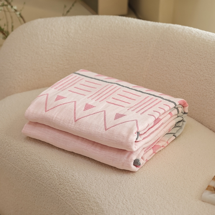 朴尔家纺-毛巾被 2026新款西部民族风全棉纯棉三层纱布毛巾被-朴尔经典款常年备货 麦卡西-粉