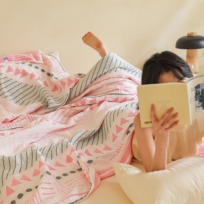 91家纺网 家纺一手货源 找家纺 朴尔家纺-毛巾被 2026新款西部民族风全棉纯棉三层纱布毛巾被-朴尔经典款常年备货 麦卡西-粉