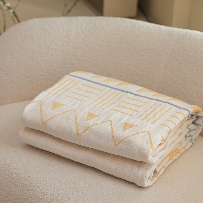 朴尔家纺-毛巾被 2026新款西部民族风全棉纯棉三层纱布毛巾被-朴尔经典款常年备货 麦卡西-黄