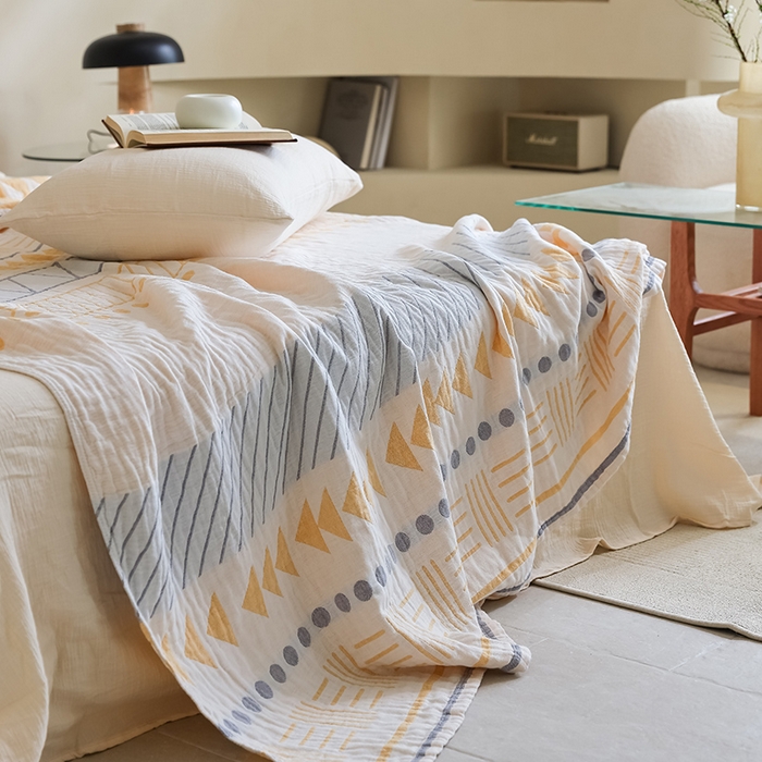 91家纺网 家纺一手货源 找家纺 朴尔家纺-毛巾被 2026新款西部民族风全棉纯棉三层纱布毛巾被-朴尔经典款常年备货 麦卡西-黄