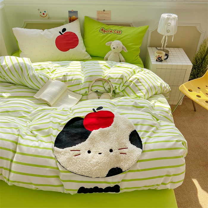 91家纺网 家纺一手货源 找家纺 （总）繁花家居 2026新款云感泡芙棉邹邹木棉可爱童趣贴布绣毛巾绣四件套