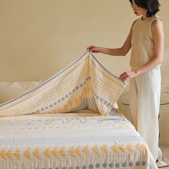 91家纺网 家纺一手货源 找家纺 朴尔家纺-毛巾被 2026新款西部民族风全棉纯棉三层纱布毛巾被-朴尔经典款常年备货 麦卡西-黄