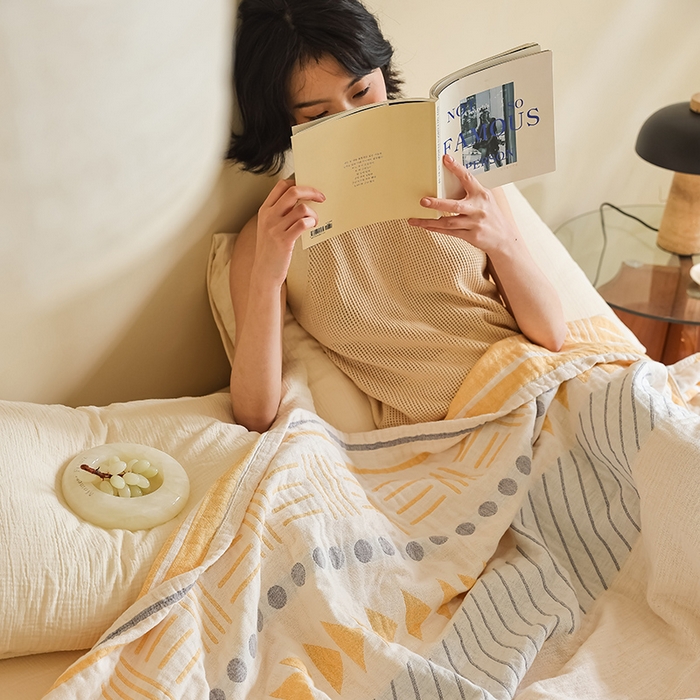 91家纺网 家纺一手货源 找家纺 朴尔家纺-毛巾被 2026新款西部民族风全棉纯棉三层纱布毛巾被-朴尔经典款常年备货 麦卡西-黄