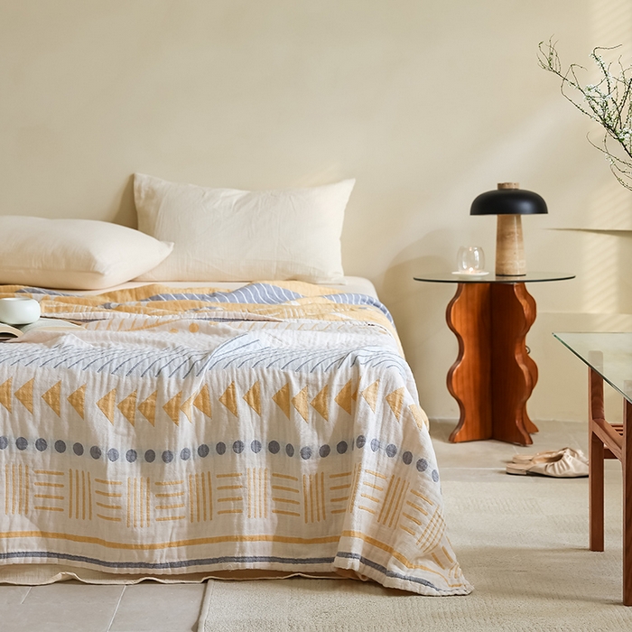 91家纺网 家纺一手货源 找家纺 朴尔家纺-毛巾被 2026新款西部民族风全棉纯棉三层纱布毛巾被-朴尔经典款常年备货 麦卡西-黄