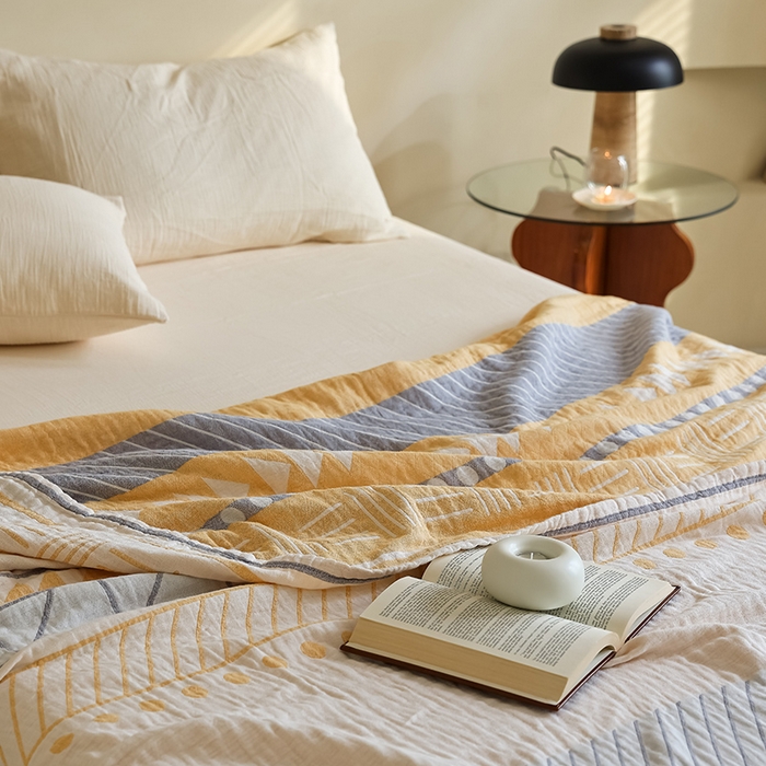 91家纺网 家纺一手货源 找家纺 朴尔家纺-毛巾被 2026新款西部民族风全棉纯棉三层纱布毛巾被-朴尔经典款常年备货 麦卡西-黄