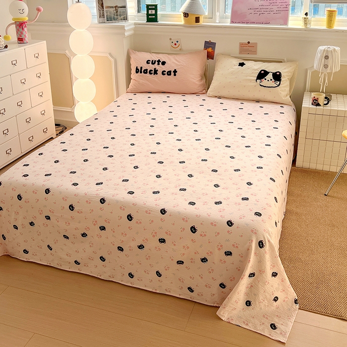 91家纺网 家纺一手货源 找家纺 繁花家居 2026新款云感泡芙棉邹邹木棉可爱童趣贴布绣毛巾绣四件套 窝系猫