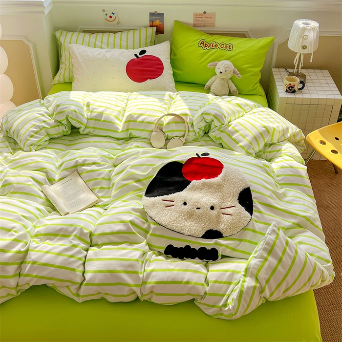 91家纺网 家纺一手货源 找家纺 繁花家居 2026新款云感泡芙棉邹邹木棉可爱童趣贴布绣毛巾绣四件套 小胖球