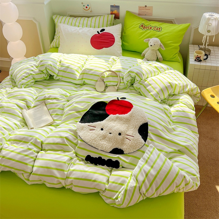 91家纺网 家纺一手货源 找家纺 繁花家居 2026新款云感泡芙棉邹邹木棉可爱童趣贴布绣毛巾绣四件套 小胖球