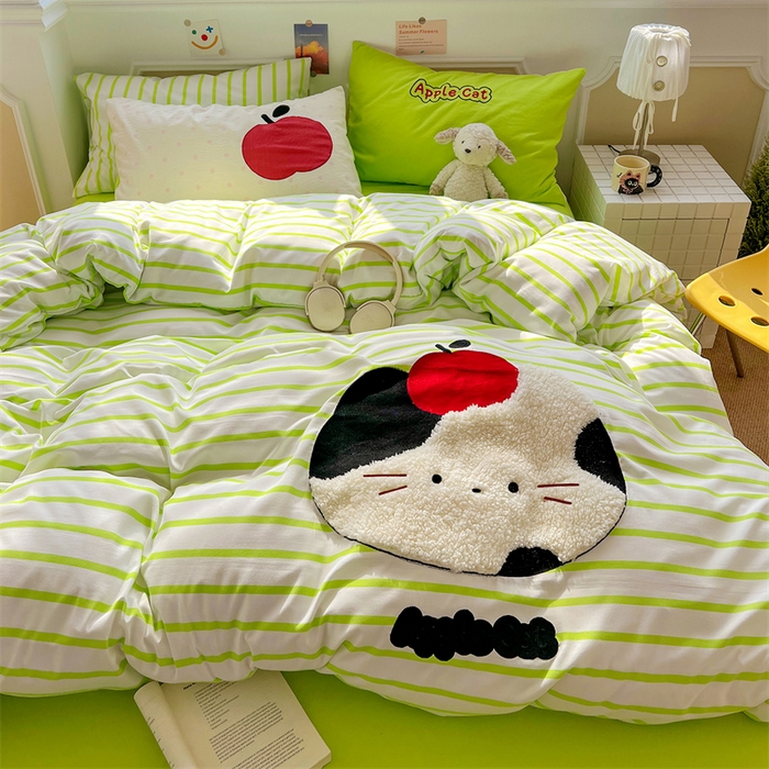 91家纺网 家纺一手货源 找家纺 繁花家居 2026新款云感泡芙棉邹邹木棉可爱童趣贴布绣毛巾绣四件套 小胖球