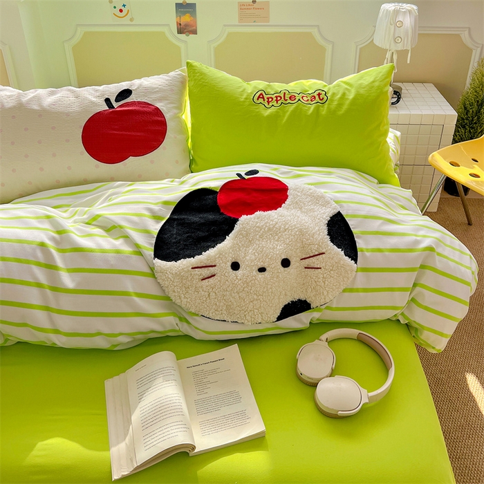 91家纺网 家纺一手货源 找家纺 繁花家居 2026新款云感泡芙棉邹邹木棉可爱童趣贴布绣毛巾绣四件套 小胖球