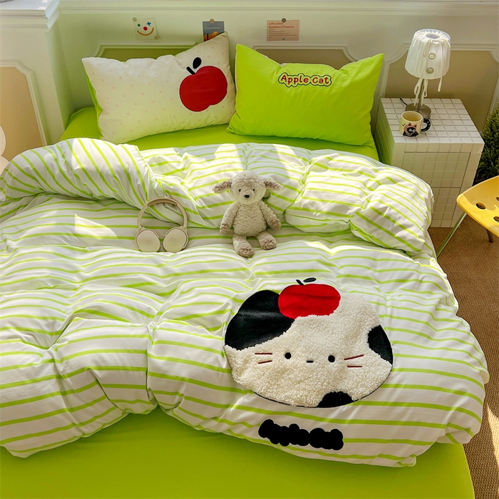 91家纺网 家纺一手货源 找家纺 繁花家居 2026新款云感泡芙棉邹邹木棉可爱童趣贴布绣毛巾绣四件套 小胖球