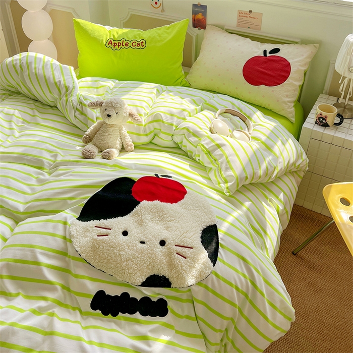 91家纺网 家纺一手货源 找家纺 繁花家居 2026新款云感泡芙棉邹邹木棉可爱童趣贴布绣毛巾绣四件套 小胖球