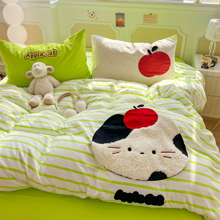 91家纺网 家纺一手货源 找家纺 繁花家居 2026新款云感泡芙棉邹邹木棉可爱童趣贴布绣毛巾绣四件套 小胖球