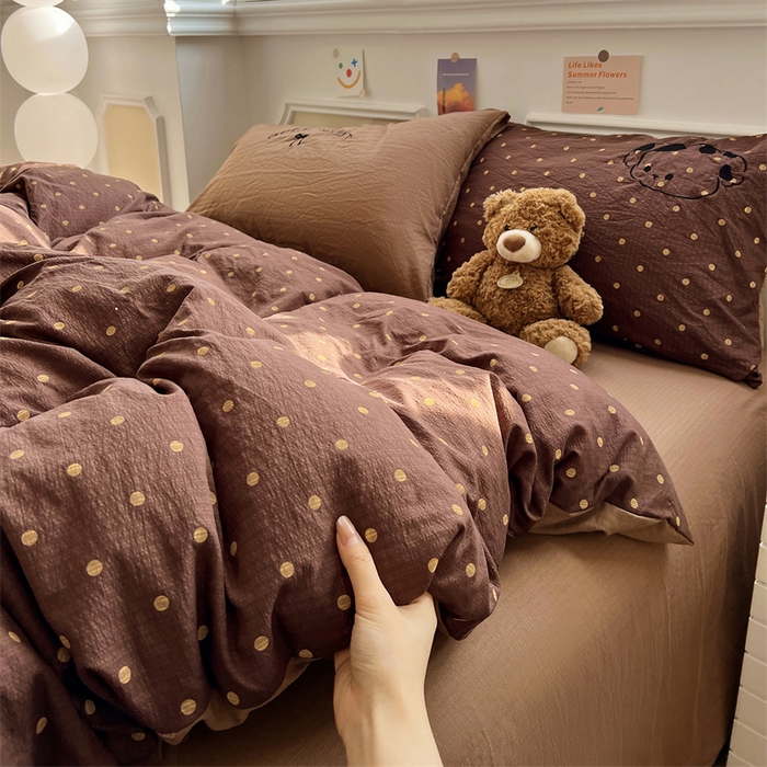 91家纺网 家纺一手货源 找家纺 繁花家居 2026新款云感泡芙棉邹邹木棉可爱童趣贴布绣毛巾绣四件套 炸猫狗