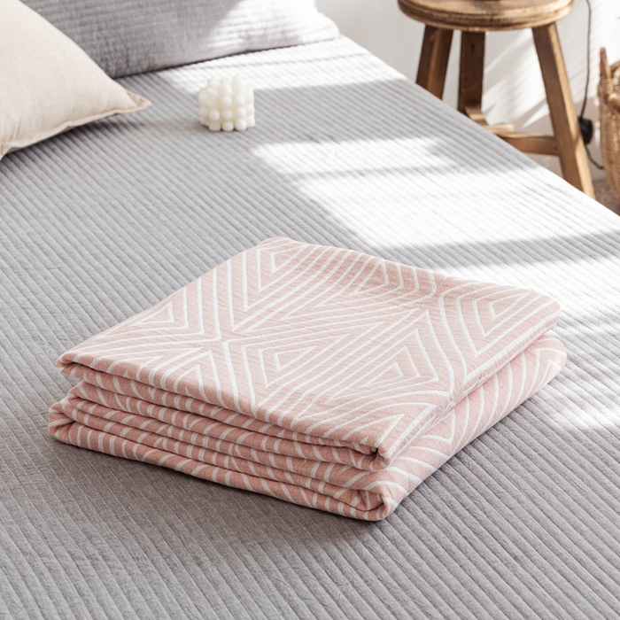 91家纺网 家纺一手货源 找家纺 朴尔家纺-毛巾被 2026新款格调简约风全棉纯棉三层纱布毛巾被-朴尔经典款常年备货 普韦布洛-粉