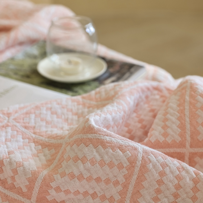 91家纺网 家纺一手货源 找家纺 朴尔家纺-毛巾被 2026新款格调简约风全棉纯棉三层纱布毛巾被-朴尔经典款常年备货 曼城时光-粉